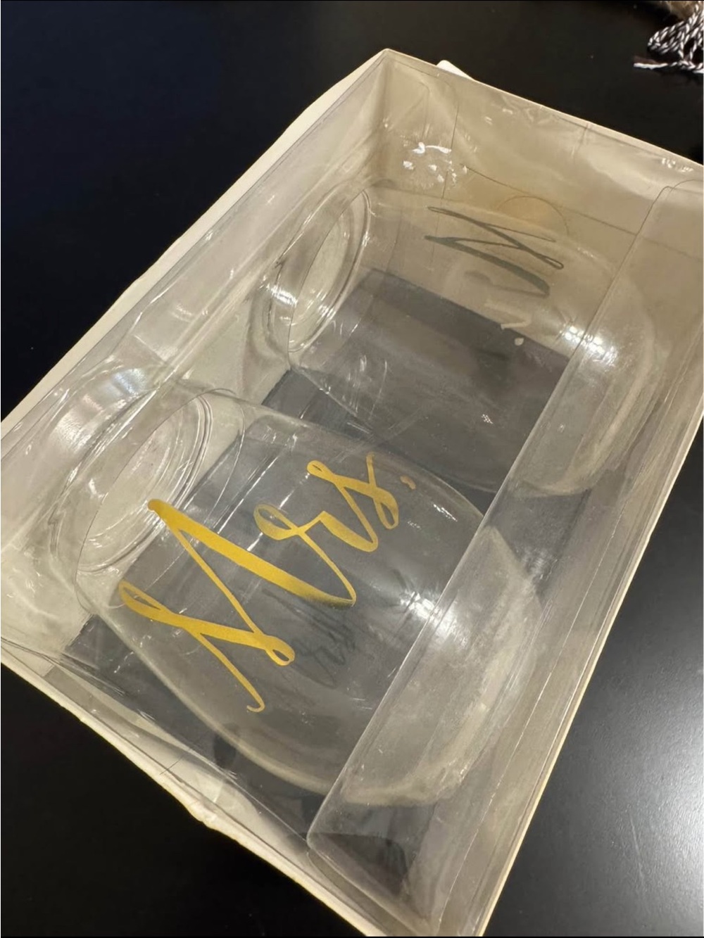 Set of 2 Stemless Wine Glasses with Gold 'Mrs.' Script